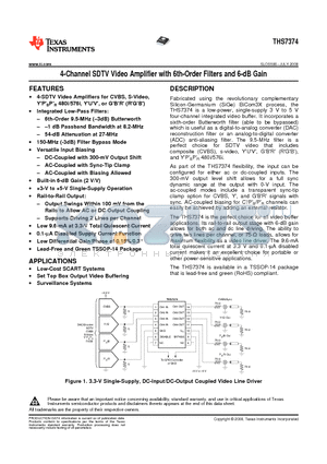 THS7374 datasheet - 4-Channel SDTV Video Amplifier with 6th-Order Filters and 6-dB Gain