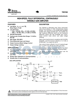 THS7530PWPRG4 datasheet - HIGH-SPEED, FULLY DIFFERENTIAL, CONTINUOUSLY VARIABLE GAIN AMPLIFIER