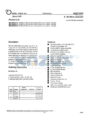 MSU2965C16 datasheet - 8-Bit Micro-Controller