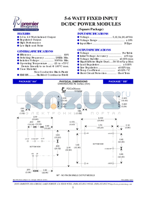 PDCD06108 datasheet - 5-6 WATT FIXED INPUT DC/DC POWER MODULES (Square Package)