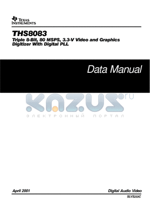 THS8083 datasheet - Triple 8-Bit, 80 MSPS, 3.3-V Video and Graphics Digitizer With Digital PLL