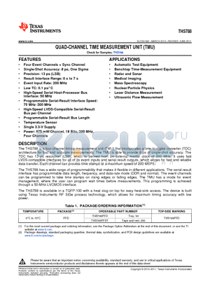 THS788PFD datasheet - QUAD-CHANNEL TIME MEASUREMENT UNIT (TMU)