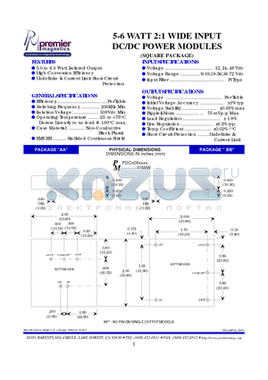 PDCD06138 datasheet - 5-6 WATT 2:1 WIDE INPUT DC/DC POWER MODULES (SQUARE PACKAGE)