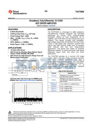 THS770006_10 datasheet - Broadband, Fully-Differential, 14-/16-Bit ADC DRIVER AMPLIFIER