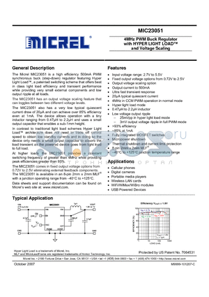 MIC23051 datasheet - 4MHz PWM Buck Regulator 4MHz PWM Buck Regulator and Voltage Scaling