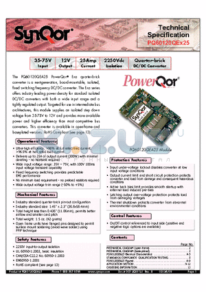 PQ60120QEA25PRS-G datasheet - Quarter-brick DC/DC Converter