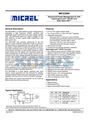 MIC23060 datasheet - Sequenced Power Management IC with HyperLight Load DC/DC and Dual Input LDO