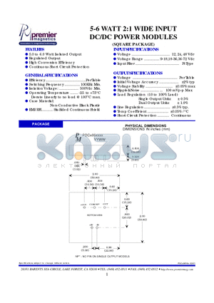 PDCD06167 datasheet - 5-6 WATT 2:1 WIDE INPUT DC/DC POWER MODULES (SQUARE PACKAGE)