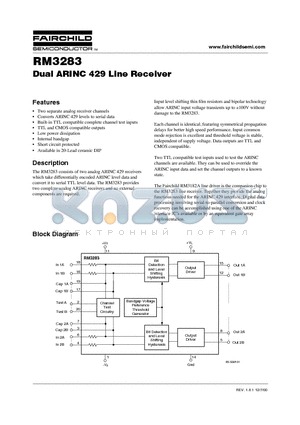 RM3283 datasheet - Dual ARINC 429 Line Receiver