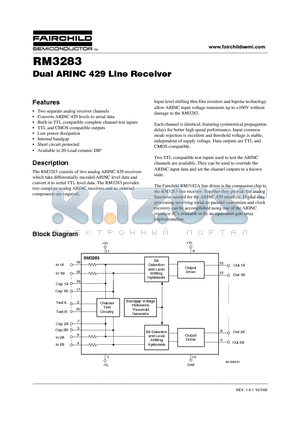 RM3283D datasheet - Dual ARINC 429 Line Receiver