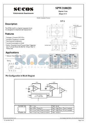 SPW31002D datasheet - Bipolar Tone Ringer ICS