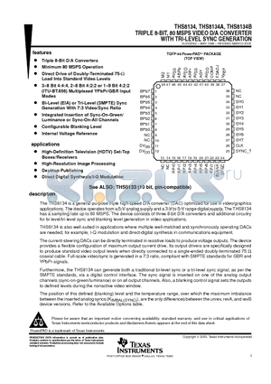 THS8134CPHP datasheet - TRIPLE 8-BIT, 80 MSPS VIDEO D/A CONVERTER WITH TRI-LEVEL SYNC GENERATION