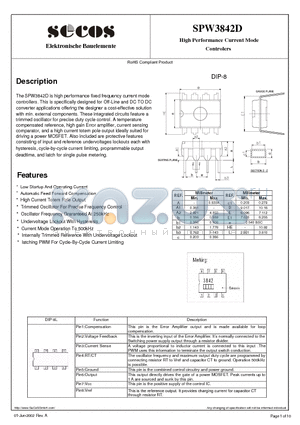 SPW3842D datasheet - High Performance Current Mode Controlers