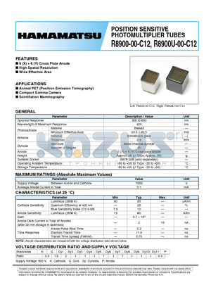 R8900-00-C12 datasheet - POSITION SENSITIVE PHOTOMULTIPLIER TUBES