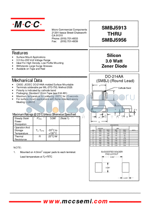 SMBJ5913 datasheet - Silicon Zener Diode 3.0 Watt