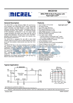 MIC23150-GYMT datasheet - 4MHz PWM 2A Buck Regulator with HyperLight Load