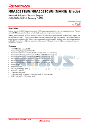 R8A20210BG datasheet - Network Address Search Engine (9 M/18 M-bit Full Ternary CAM)