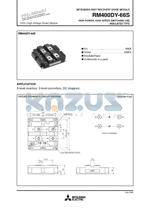 RM400DY-66S datasheet - HIGH POWER, HIGH SPEED SWITCHING USE INSULATED TYPE
