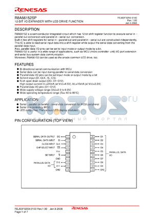 R8A66152SP datasheet - 12-BIT I/O EXPANDER WITH LED DRIVE FUNCTION