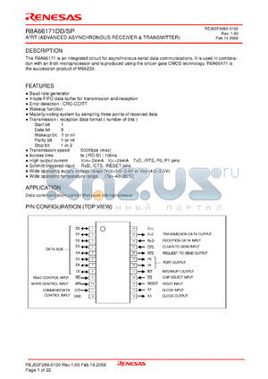 R8A66171DD datasheet - A2RT (ADVANCED ASYNCHRONOUS RECEIVER & TRANSMITTER)