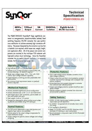 PQ60150EGA05PKS datasheet - Eighth-brick DC/DC Converter