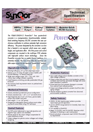 PQ60120QTA12PYS datasheet - Quarter-brick DC/DC Converter