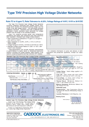 THV10 datasheet - Type THV Precision High Voltage Divider Networks