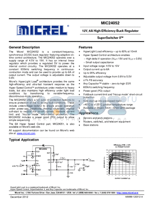 MIC24052 datasheet - 12V, 6A High-Efficiency Buck Regulator