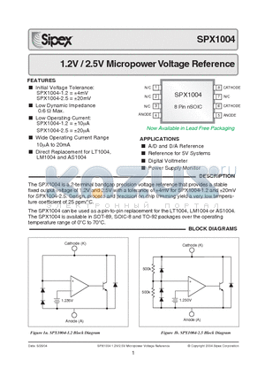 SPX1004 datasheet - 1.2V / 2.5V Micropower Voltage Reference