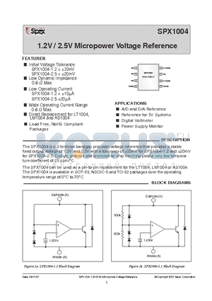 SPX1004 datasheet - 1.2V / 2.5V Micropower Voltage Reference