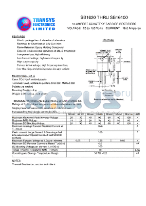 SB1680 datasheet - 16 AMPERE SCHOTTKY BARRIER RECTIFIERS