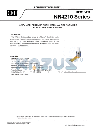 NR4210TK-AZ datasheet - InAlAs APD RECEIVER WITH INTERNAL PRE-AMPLIFIER FOR 10 Gb/s APPLICATIONS