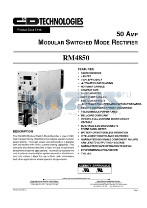 RM4850 datasheet - 50 AMP MODULAR SWITCHED MODE RECTIFIER