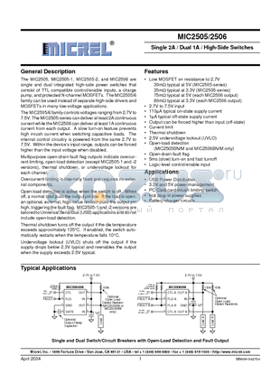 MIC2505-1BM datasheet - Single 2A / Dual 1A / High-Side Switches