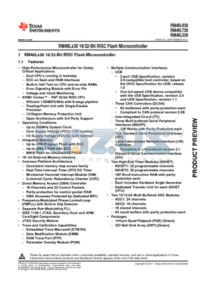 RM48L530 datasheet - RM48Lx30 16/32-Bit RISC Flash Microcontroller