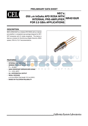 NR4510UR datasheet - NECs 050 um InGaAs APD ROSA WITH INTERNAL PRE-AMPLIFIER FOR 2.5 GB/S APPLICATIONS