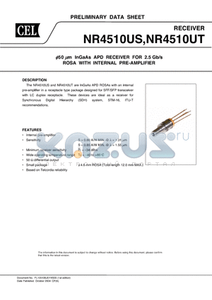 NR4510UT datasheet - InGaAs APD RECEIVER FOR 2.5 Gb/s ROSA WITH INTERNAL PRE-AMPLIFIER