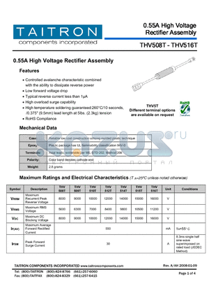 THV508T datasheet - 0.55A High Voltage Rectifier Assembly