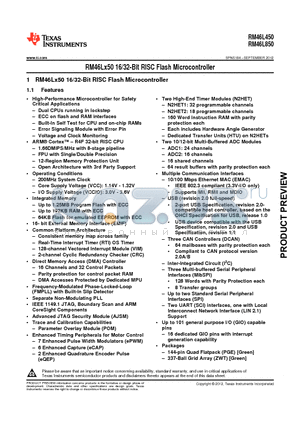 RM46L450 datasheet - RM46Lx50 16/32-Bit RISC Flash Microcontroller