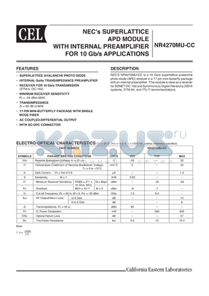 NR4270MU-CC-AZ datasheet - NECs SUPERLATTICE APD MODULE WITH INTERNAL PREAMPLIFIER FOR 10 Gb/s APPLICATIONS