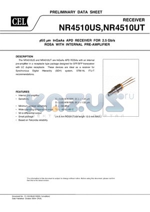 NR4510US datasheet - InGaAs APD RECEIVER FOR 2.5 Gb/s ROSA WITH INTERNAL PRE-AMPLIFIER