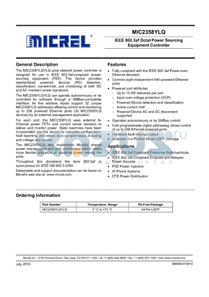 MIC2358YLQYLQ datasheet - IEEE 802.3af Octal Power Sourcing Equipment Controller
