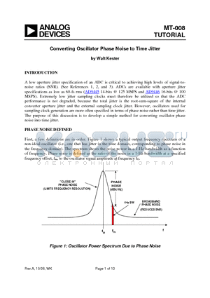 MT-008 datasheet - Converting Oscillator Phase Noise to Time Jitter