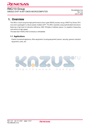 R8C-13 datasheet - SINGLE-CHIP 16-BIT CMOS MICROCOMPUTER