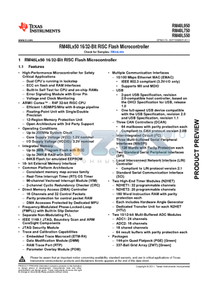 RM48L550PGET datasheet - RM48Lx50 16/32-Bit RISC Flash Microcontroller