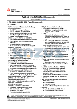 RM48L952PGET datasheet - RM48L952 16/32-Bit RISC Flash Microcontroller