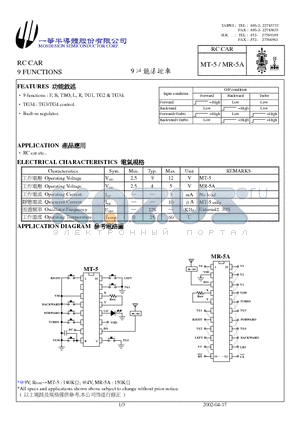 MT-5 datasheet - RC CAR 9 FUNCTIONS