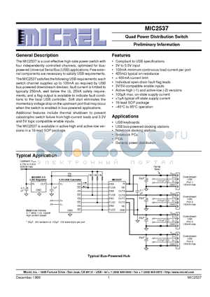 MIC2537-1BM datasheet - Quad Power Distribution Switch Preliminary Information