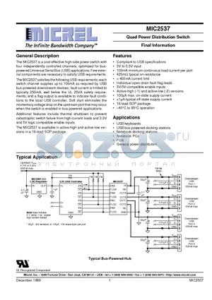 MIC2537-1BM datasheet - Quad Power Distribution Switch Quad Power Distribution Switch
