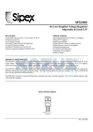 SPX1083 datasheet - 8A Low DropOut Voltage Regulator Adjustable & Fixed 3.3V